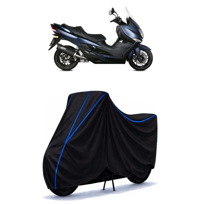Image of Scooty Cover Water Resistant for Burgman 200 | Universal Scooter & Bike Cover | Heavy Duty UV Dust, Rain & Scratch Protection | Elastic Fit All Weather Indoor Outdoor | Black with Blue Piping