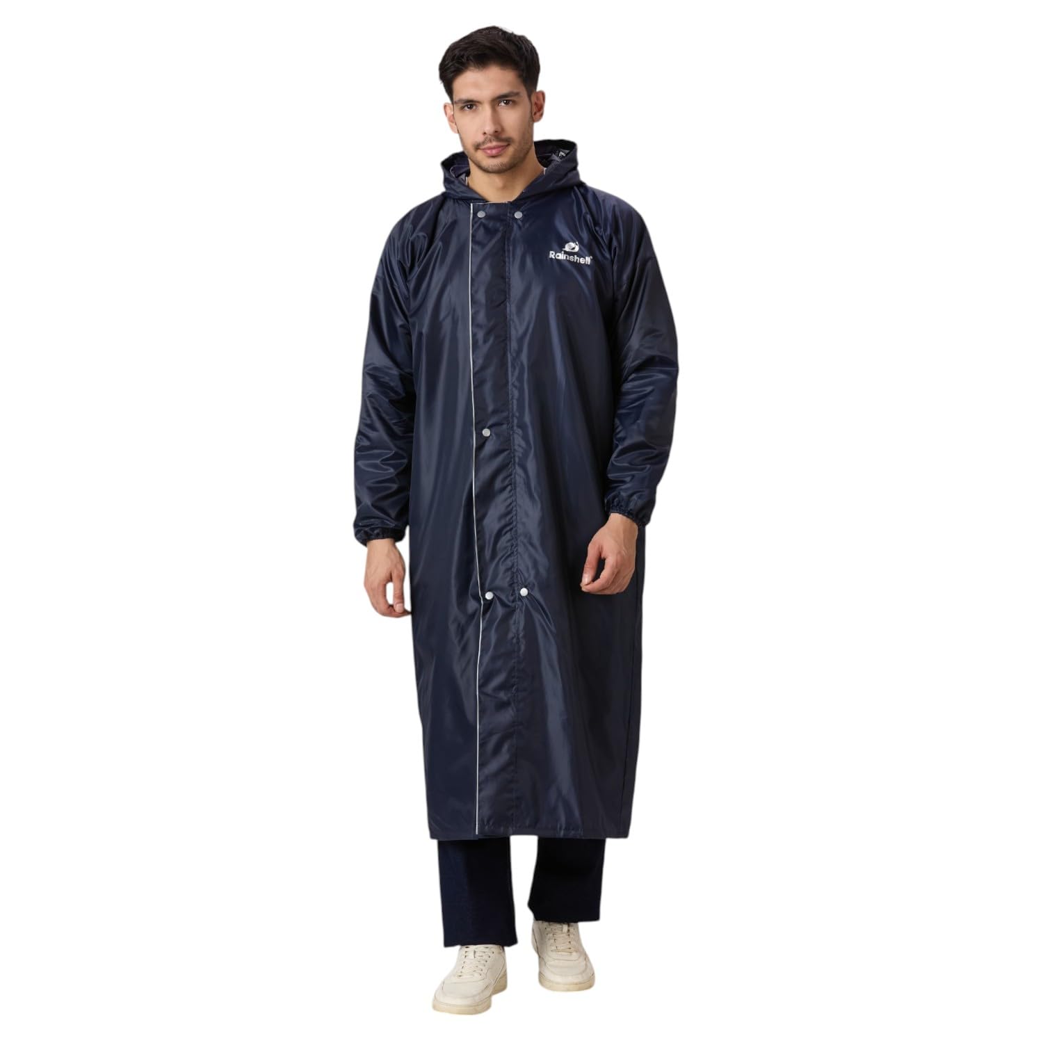 aashi Men's Reversible Waterproof Long Raincoat | Adjustable Hood, Double Closure, Knee-Length Polyester Rain Wear-picture-6