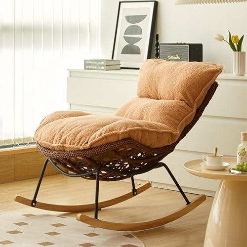 Mecedora – Silla mecedora de ratán hecha a mano, tapizada de cuero, cómoda silla de salón para sala de estar y dormitorio, fácil montaje