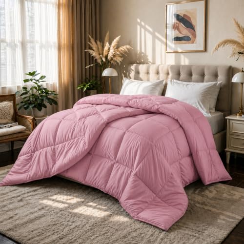 Image of Luxury Hotel Collection Cotton Comforter | All-Season Lightweight Quilt for Hot Sleepers | Plush, Breathable & Box-Stitched (Queen) HOT Pink