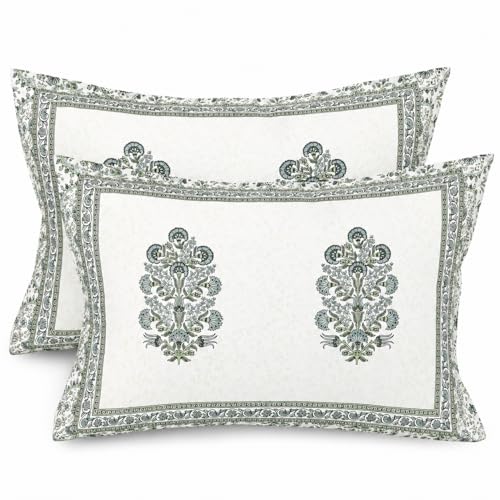 Image of elanorhomes Pure Cotton Pillow Covers Set of 2 (27x18) - Forest Glow with Zip Closure, 180 TC