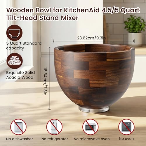Tazón de Mezcla de Madera de Acacia Sólida 5 Qt miniatura 3
