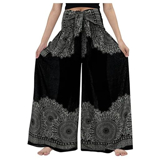 MNRIUOCII Utomhusbyxor dam stretch yoga tryck byxor, bred, hög, plus midja, avslappnad med fickor, byxor, loungeben, lös för kvinnor, byxor, vikta, boho, stretchig, bruna byxor damer, svart, XXL