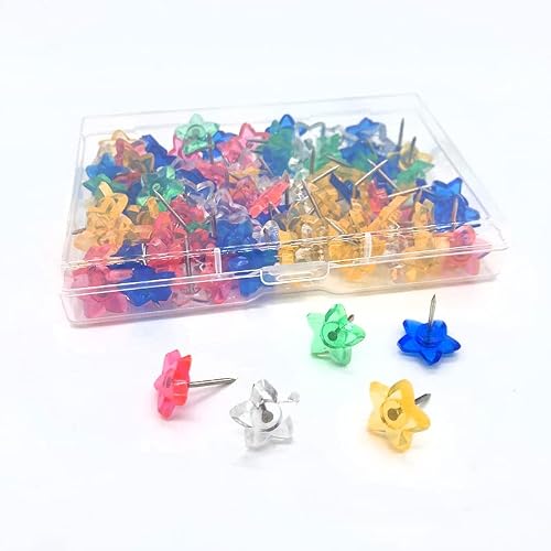 Misgirlot 200Pcs Multicolour Star Pushpins,Transparent Push Pins,Plastics Star Shaped Push Pins,Flat Push Pins For Wall Map Calendar Diy Photo Cork Board(Random Color) #TOP10