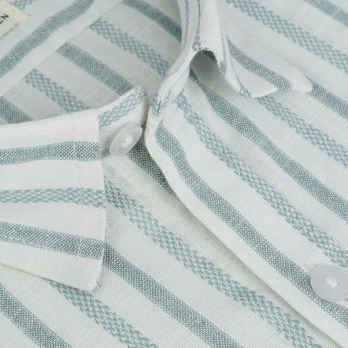 Image of GHPC Cotton Linen Striped Half Sleeves Regular Fit Formal Shirt for Men
