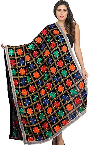Phulkari Dupatta from Punjab with Embroidery All-Over