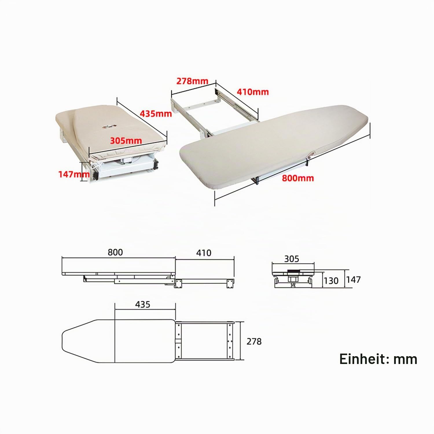 Bügelbrett Bügeltisch Station 82x31cm, Klappbar Bügelbretter Station Ablage Drehbar Dampfbügeltisch Brett mit Ausziehbar Bezug Tuch Höhenverstellbar - Beige | Ausziehbares Bügelbrett, platzsparend, Schublade, 82 x 31 cm, mit hitzebeständiger Schiebe-Press