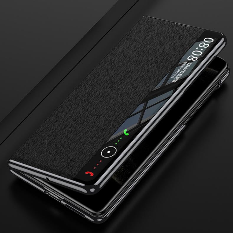 Coque en cuir Huawei Mate X6 : housse luxe intégrale grise avec vitre