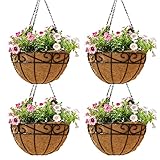 10 inch Metal Hanging Baskets For Plants Outdoor 4 Pack Round Metal Wire Hanging Basket Planter with