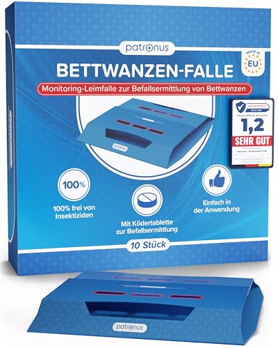 Bettwanzen-Falle [10 Stück] Bettwanzenfallen für die Befallsermittlung zur Bettwanzen-Bekämpfung - Monitoring-Klebefalle inkl. Köder mit starkem Lockmittel, Monitoring System hergestellt in der EU