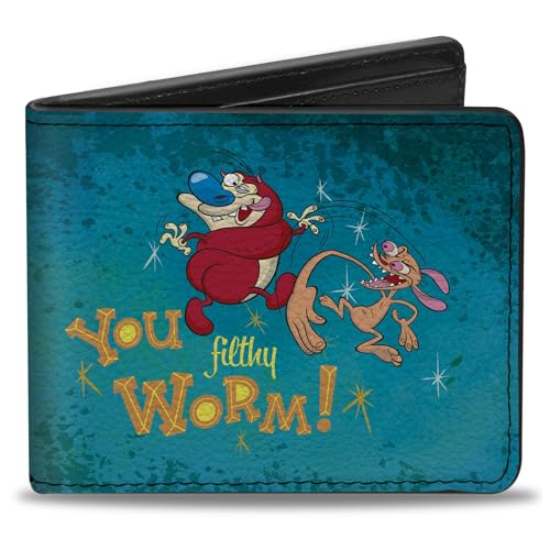 Ren and Stimpy Buckle-Down PU Bifold Wallet-Ren Slapping Stimpy You Filthy Worm, Multicolor, 4.0