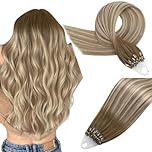 Easyouth Balayage Micro Ring Hair Extensions Ombre Human Hair Micro Beads Hair Extensions Real Human Hair Dark Brown to Light Brown and Medium Blonde Micro Link Human Hair Extensions 16 Inch 50g/50s