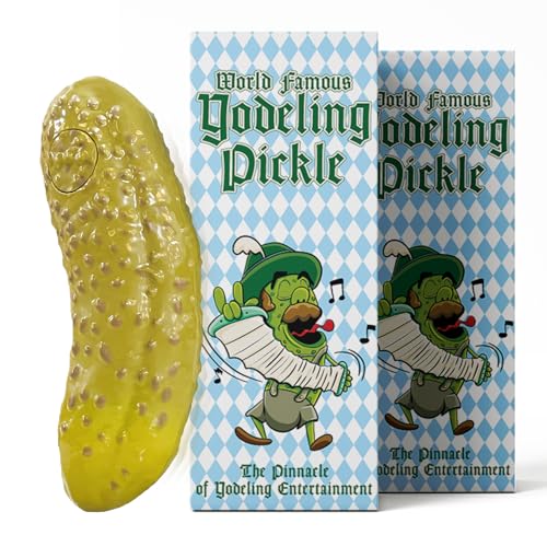 A pickle that yodels on command — this is peak absurdist gag gift energy and it delivers every time.