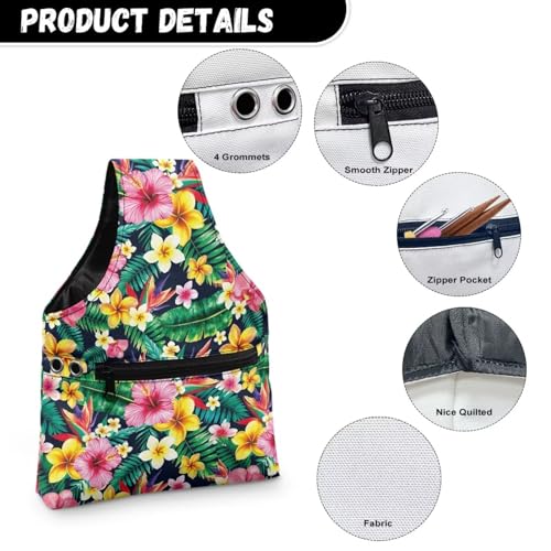 Image of ZUXONGSY Tropical Flower Yarn Bags for Knitting Hibiscus Plumeria Flower Yarn Storage Organizer for Crochet Portable Knitting Project Bag