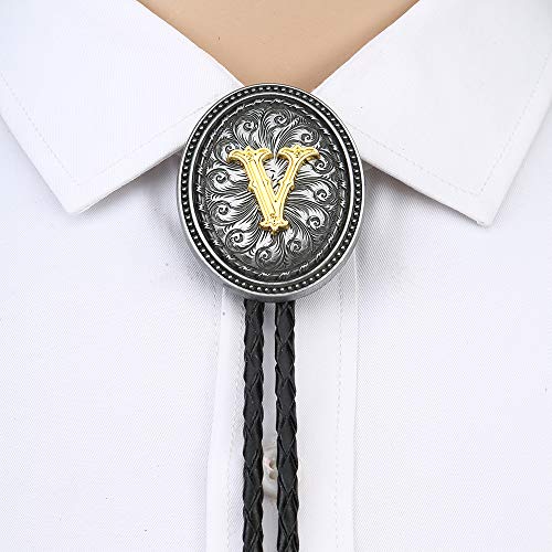 Image of HUABOLA CALYN Bolo tie for Men, Western Cowboy Golden Alphabet Initial Letter ABCDJMR to Y Costume Bolo ties Neckties