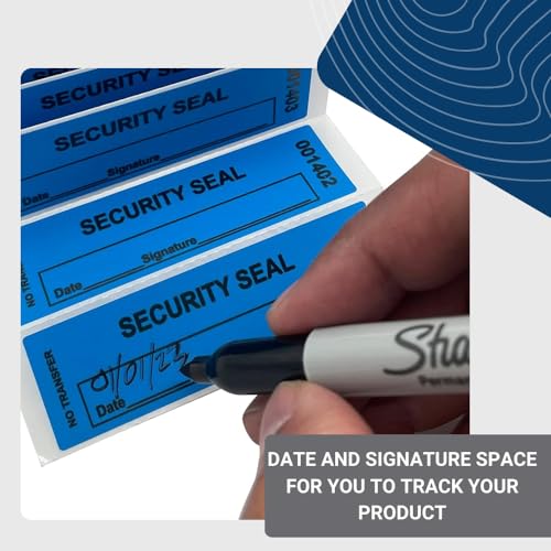 USPACKSMART 1”x3.35\" Blue Non-Transfer Tamper-Evident Security Void Stickers/Labels/Seals with Sequential Numbers, Writable, Fan Folded for Convenience | 100-Pack