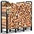 AMAGABELI GARDEN & HOME 4ft Firewood Log Rack Outdoor Indoor Heavy Duty Wrought Iron Fire Wood Holder Outdoors Stand Tubular Wood Pile Lumber Storage Stacking Log Bin Black