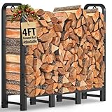Amagabeli Firewood Log Rack Outdoor 4ft Heavy Duty Logs...
