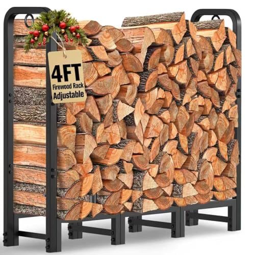 Amagabeli Firewood Log Rack Outdoor 4ft Heavy Duty Logs...