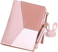Carteira Feminina Slim Pequena Porta Cartão Documentos Couro PU com zíper porta-moedas carteira da moda (ROSA)