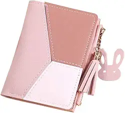 Carteira Feminina Slim Pequena Porta Cartão Documentos Couro PU com zíper porta-moedas carteira da moda (ROSA)