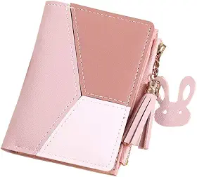 Carteira Feminina Slim Pequena Porta Cartão Documentos Couro PU com zíper porta-moedas carteira da moda (ROSA)