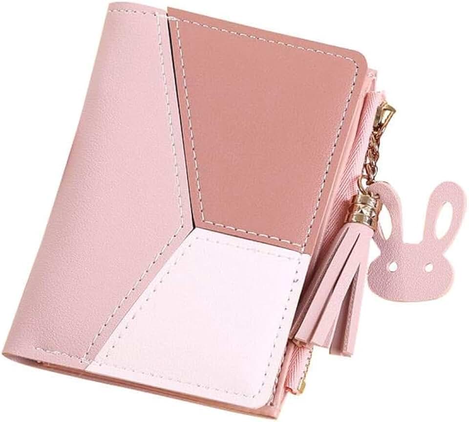 Carteira Feminina Slim Pequena Porta Cartão Documentos Couro PU com zíper porta-moedas carteira da moda (ROSA)