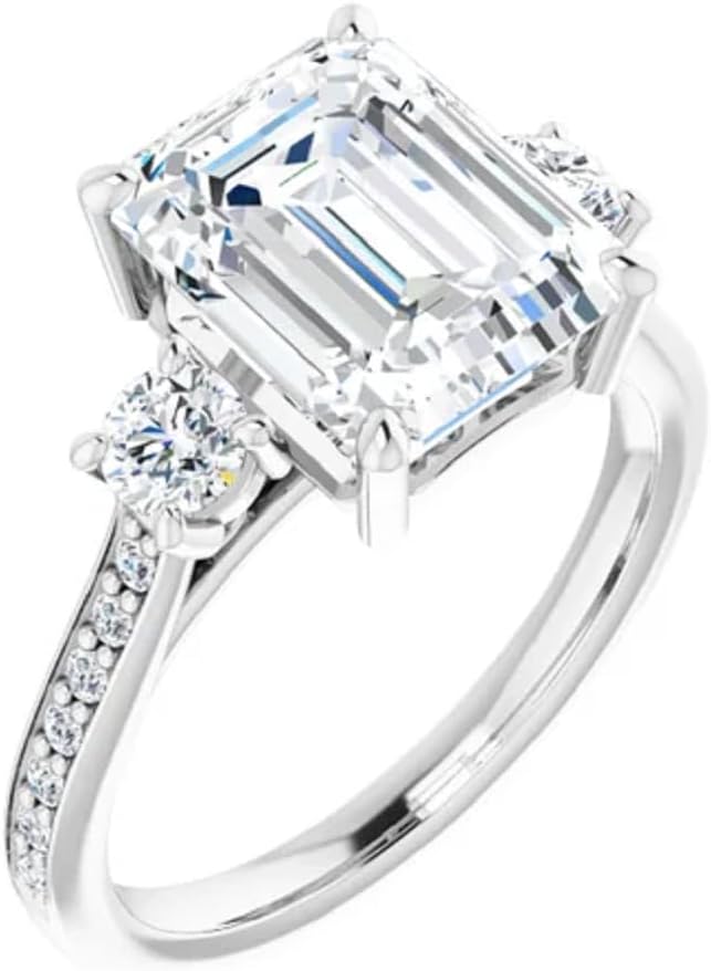 5 CT Emerald Cut VVS1 Colorless Moissanite Engagement Ring Set, Wedding/Bridal Ring Set, Sterling Silver Vintage Antique Promise Ring Set Gifts