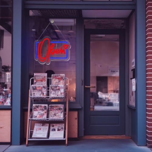 Image of Open Neon Sign, Neon Signs Lights for Wall Decor Store, Perfect Gifts for business owners, Dimmable Neon Light 13.3 * 10.3 in (Red and Blue)