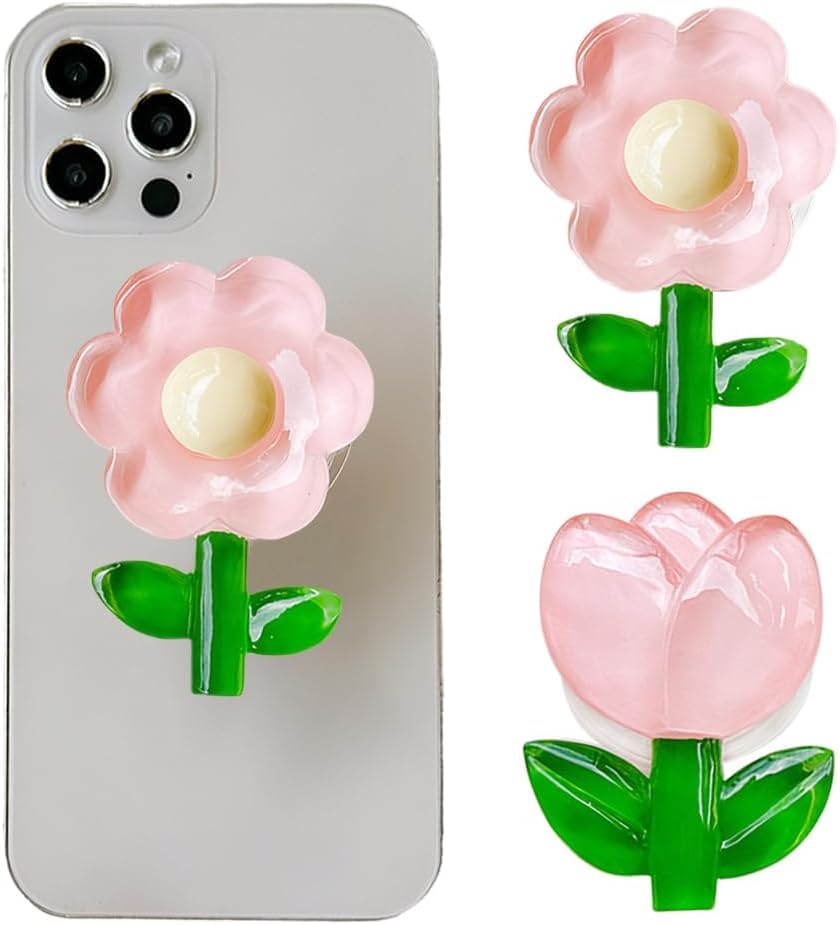 TOEECY 2 Piezas Soporte Floral Teléfono Móvil Agarre Trasero Tulipán Margarita Decorativo Adhesivo Smartphone Accesorio