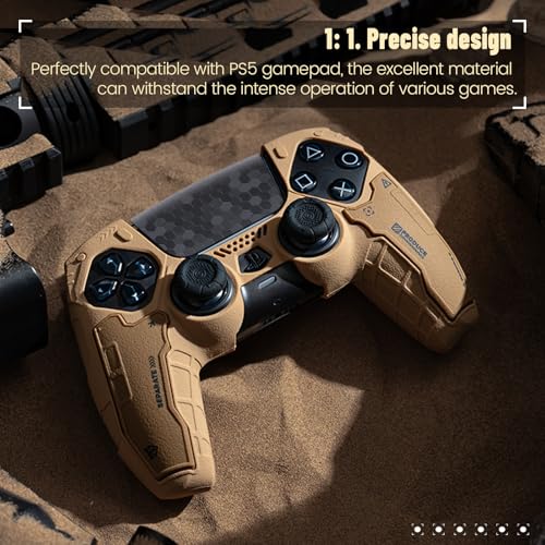 Image of GeekShare G.S.TAC Tactical PS5 Controller Skin Set: Non-Slip Silicone Cover Compatible with PS5 Wireless Controller, 2 Thumb Grips & 2 Stickers, Compatible with Monster Hunter Wilds (Desert Yellow)