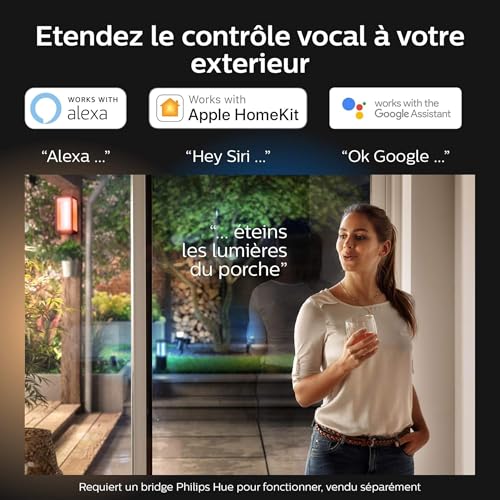 Philips Hue White & Color Ambiance Projecteur Extérieur DISCOVER, Éclairage extérieur en Aluminium Noir, Projecteur lumière compatible avec Alexa, Google Assistant et Apple Homekit
