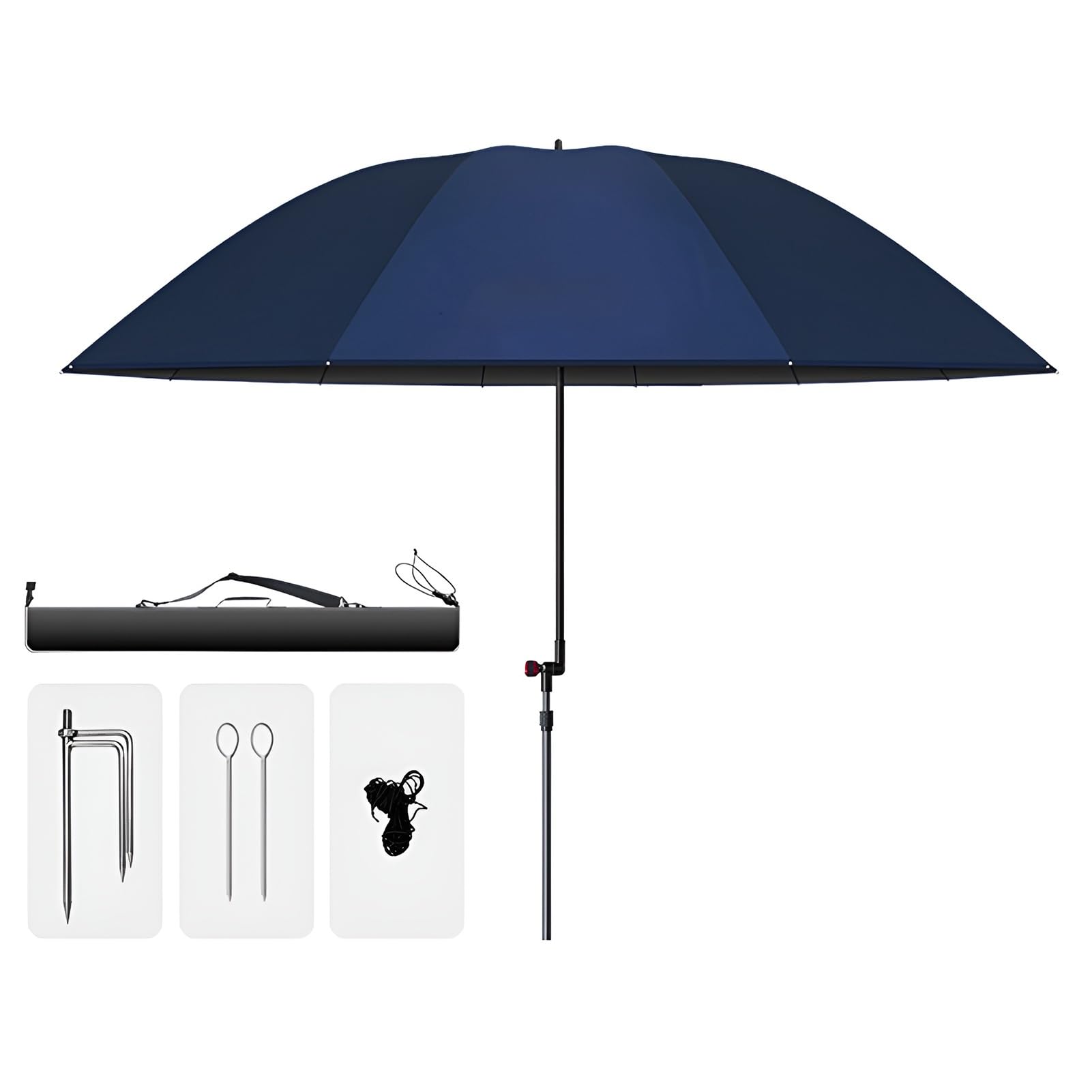 Wiatroodporny Parasol Wędkarski, Przenośny Parasol Plażowy z Ochroną UV 50+, 220 cm Wodoodporny z Kotwicą Piaskową