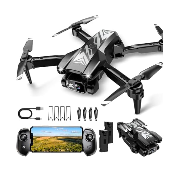 Mini Drone with Camera for Kids Adults-1080P FPV Camera Foldable Drone with Stable Altitude Hold, Gestures Selfie, Waypoint Fly, Auto-Follow, 3D Flip, One Key Start, 3 Speeds, 2 Batteries