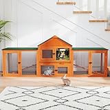 COZIWOW 82” Extra Large Fashion Wooden Outdoor Rabbit Hutch Bunny Cage Indoor Easy to Assemble and Durable with Cleaning Tray & Waterproof Roof for Small & Medium Bunny Rabbit Duck Chick (Orange)