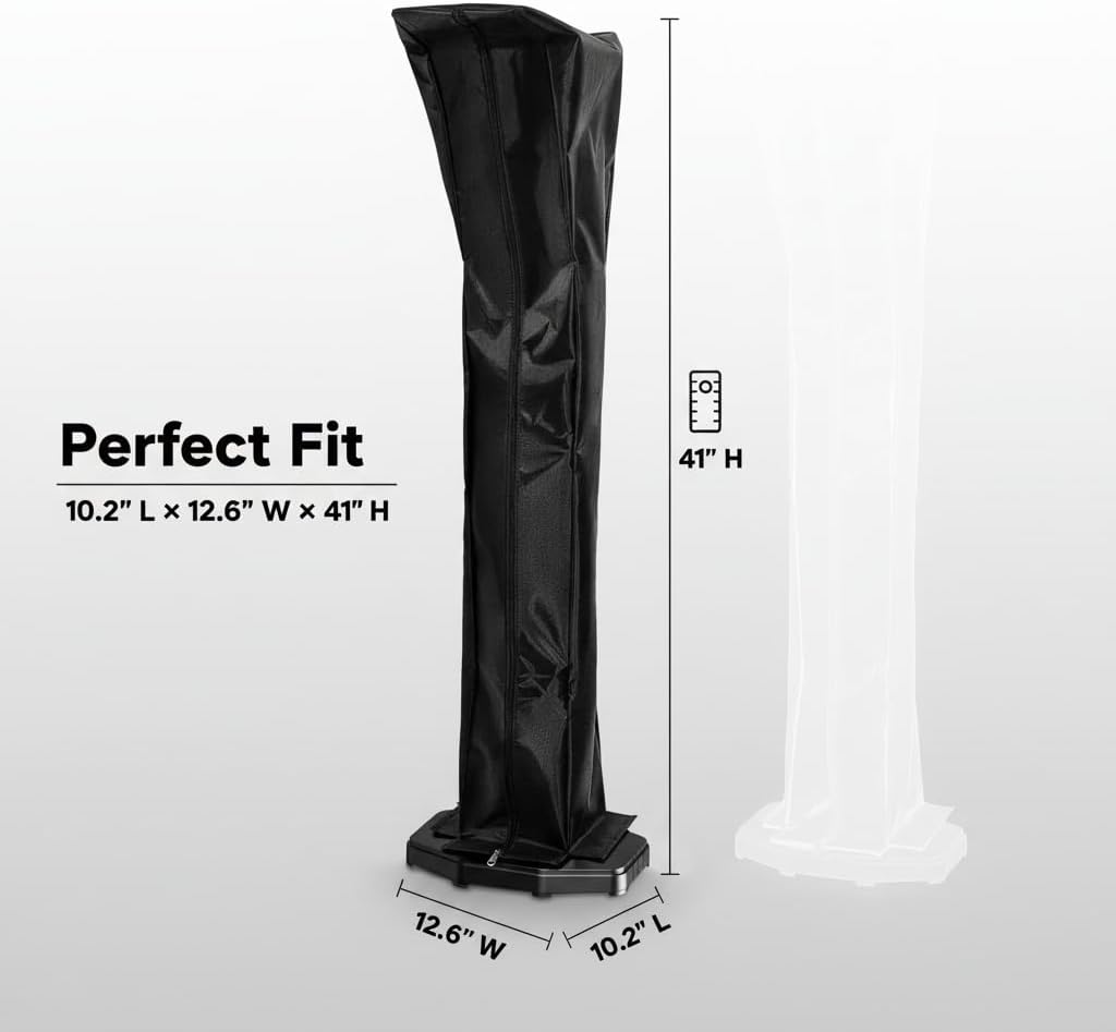 42Inch Patio Heater Covers with Zipper, Outdoor Heater Cover, Waterproof, Dustproof, Wind-Resistant, Sunlight-Resistant, Snow-Resistant, Tear-Resistant, Heat-Resistant, 10.2"Dx12.6"Wx41"H Black