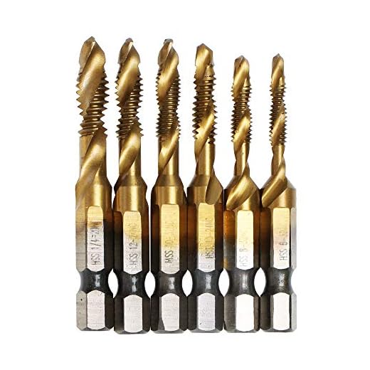 AUTOTOOLHOME 6 Pack Titanium Combination Drill Tap Bit Set Screw Tapping SAE 6-32NC 8-32NC 10-24NC 10-32NC 12-24NC 1/4-20NC