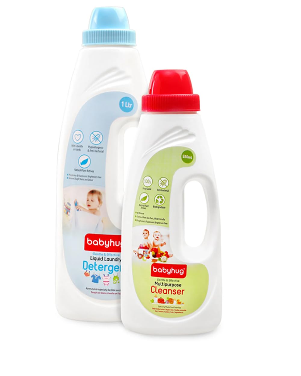 Babyhug Liquid Laundry Detergent 1000 ml and Multipurpose Cleanser 550 ml Combo Pack, Gentle and Effective, Hypoallergenic-image-1