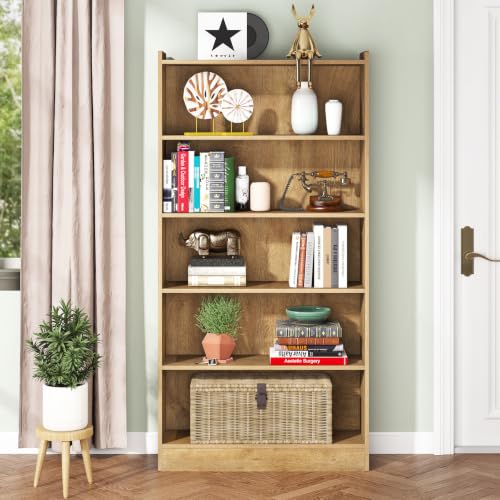 Image of Tribesigns 72-inch Tall Bookcase, Farmhouse 6-Tier Brown Library Bookshelf with Storage Shelves, Large Open Bookcases Wood Display Shelving Unit for Bedroom Living Room Office