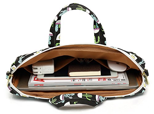 DACHEE Black Cactus Pattern Waterproof Laptop Shoulder Messenger Bag Case Sleeve for 12 inch 13 inch Laptop and 11/12/13.3 inch