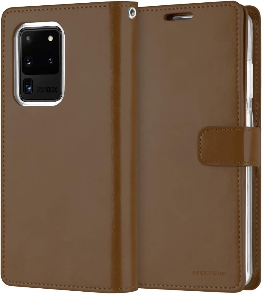 GOOSPERY Mansoor Wallet Designed for Galaxy S20 Ultra Case [9 Card Slots+2 Extra Side Pocket] Double Sided Multi-Slot Inner Flap Card Holder Ample Storage Flip Phone Cover - Brown