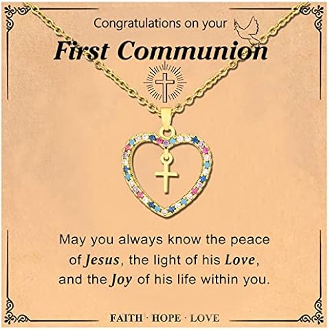 JERYAQTQ Confirmation Gifts for Teenage Girls Baptism Gifts First Communion Gifts Happy Easter CZ Heart Cross Pendant Necklace Christian Cross Necklace Catholic Faith Jewelry Cover