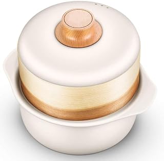LXYAYY Cazuela de cerámica Blanca, Utensilios de Cocina, cazuela de Arcilla Resistente al Calor, Olla de Terracota para estofado, Fondo Antideslizante(Size:Add Steamer)
