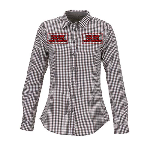 Chef Works Custom Embroidered Womens Modern Gingham Long Sleeve Dress Shirt, Chocolate, L