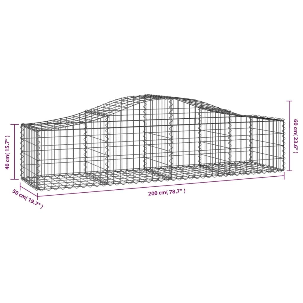 Gaviones con arco alto, 12 unidades, 200 x 50 x 40/60 cm de hierro galvanizado para barreras de jardín y protección visual, resistentes a la corrosión y estables, cestas de gaviones como
