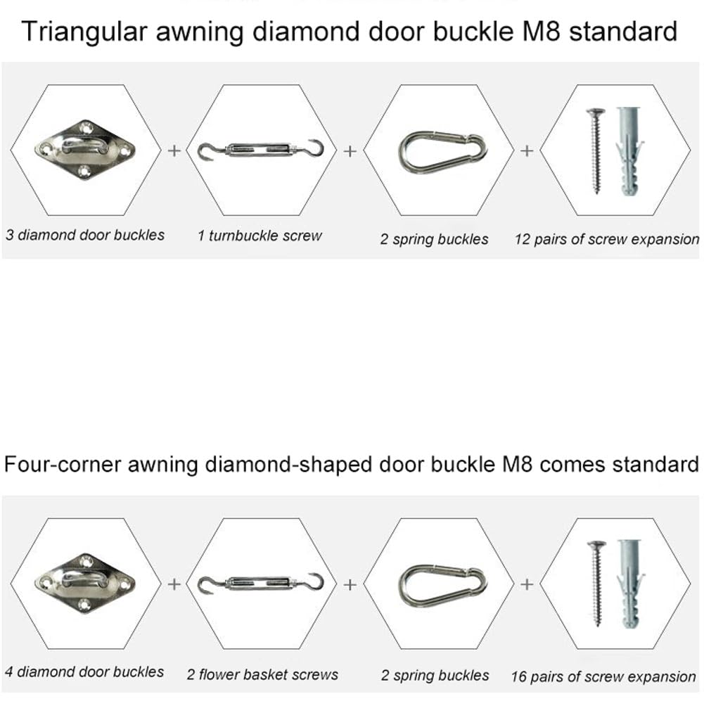 Kit Fissaggio Vela Ombreggiante, Materiale in Acciaio Inossidabile M6 per Tenda, per Giardino Triangolare e Quadrata Vele Ombreggianti