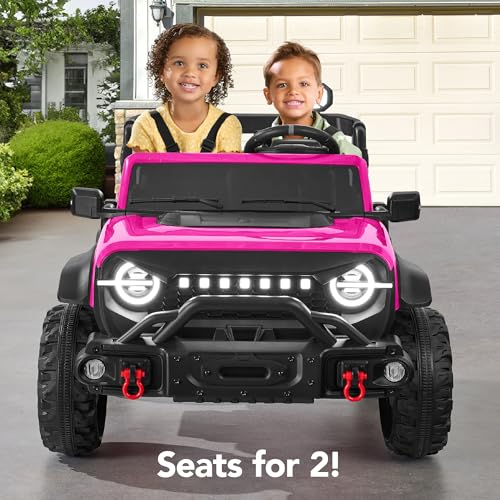 Image of Best Choice Products Kids 24V 2-Seater Electric Ride On Car Truck w / 132lb Weight Capacity, Parent Control, Bluetooth, LED Lights - Hot Pink