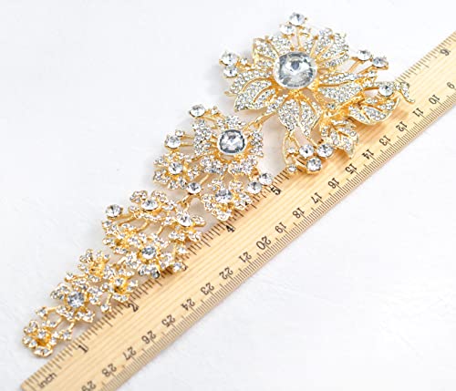 Image of Gyn&Joy 7.59 Inch Crystal Large Wedding Bouquet Brooch Pin
