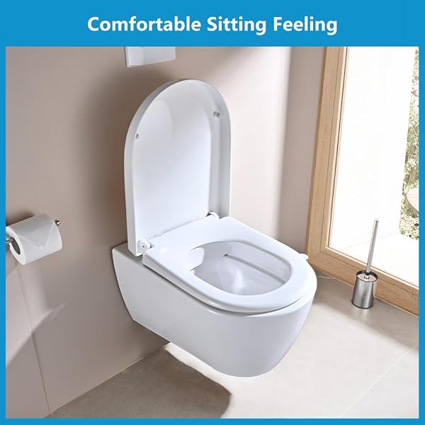 YEAUPE PRO Tavoletta WC Universale D Forma, Sedile WC Con Chiusura Ammortizzata e Funzione di Sgancio Rapido, Bianco, 44,6 x 36,1 x 5 cm, incluso modello di installazione - 2