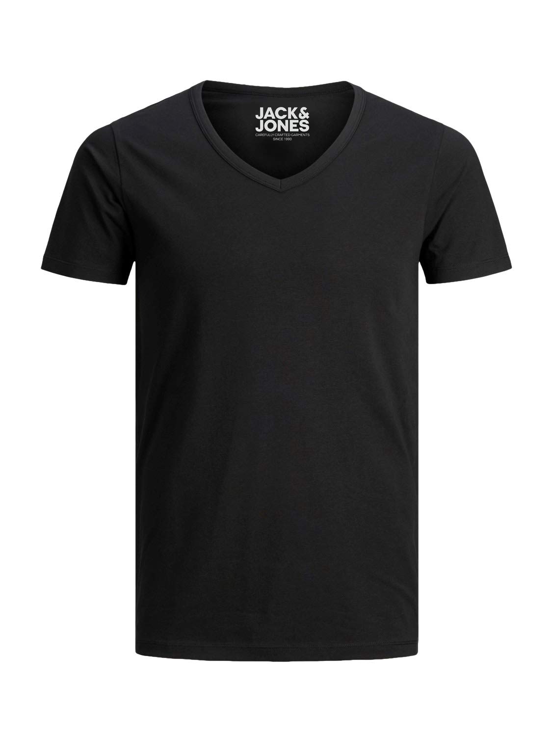 Jack and Jones - Camiseta básica para hombre, cuello de pico, paquete de 3 unidades, color liso, corte ajustado, en blanco, negro, azul y gris